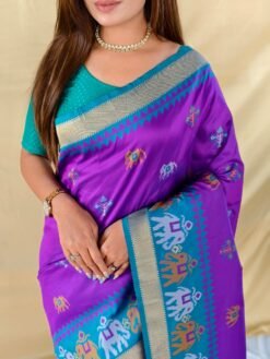 Elegant Soft Silk Saree with Elephant Butti & Contrast Pallu DS001-1
