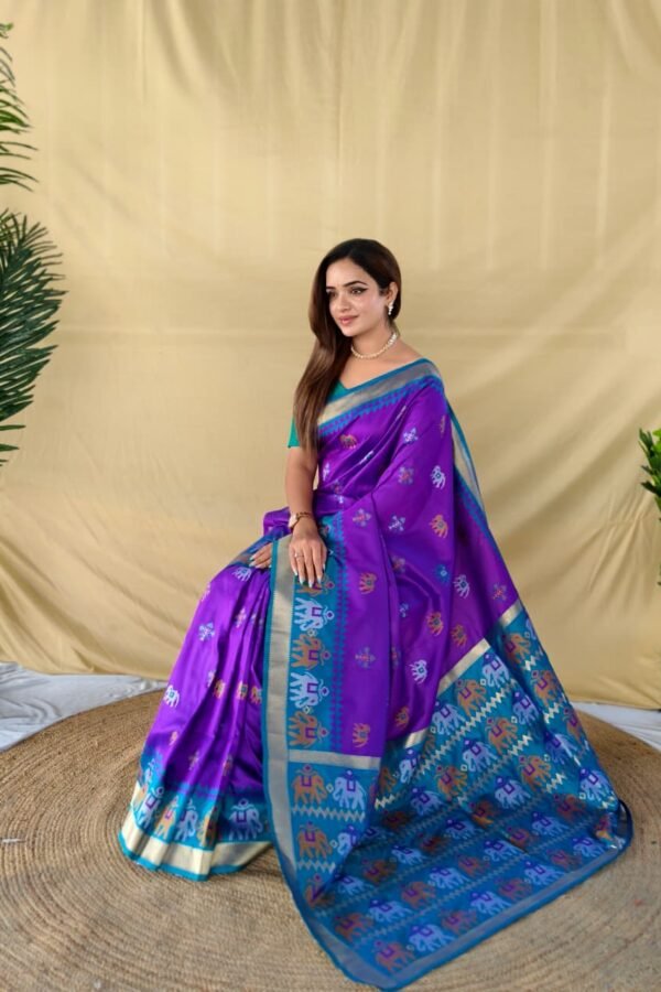 Elegant Soft Silk Saree with Elephant Butti & Contrast Pallu DS001-3