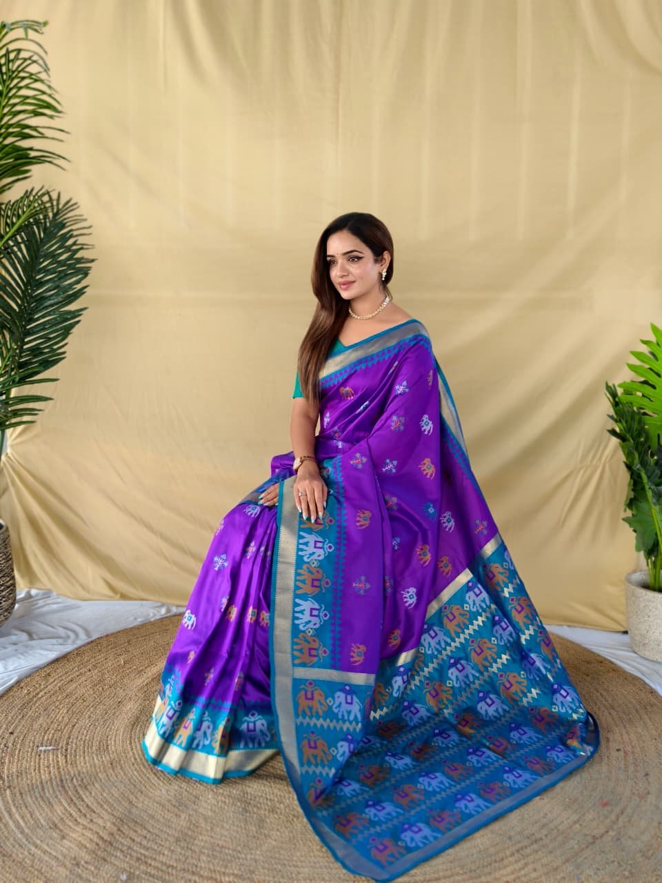 Elegant Soft Silk Saree with Elephant Butti & Contrast Pallu DS001-3