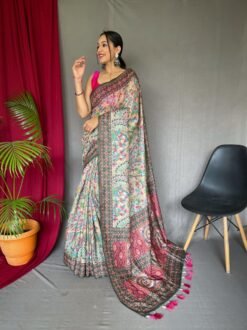 2026 SPECIAL Malai Cotton Kalamkari Inspired Printed Saree with Contrast Pallu DS007-1-2