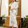 Ivory Printed Cotton Blend Co-Ord Set with Long Shirt and Comfort Fit Pants DC002-3