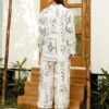 Ivory Printed Cotton Blend Co-Ord Set with Long Shirt and Comfort Fit Pants DC002-4