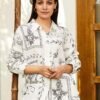 Ivory Printed Cotton Blend Co-Ord Set with Long Shirt and Comfort Fit Pants DC002-5