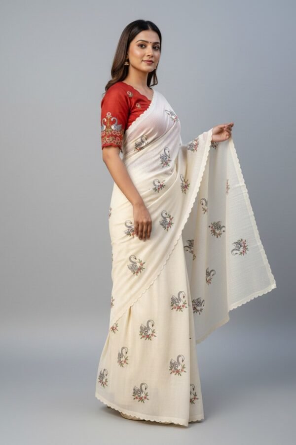 Kota Doriya Saree with Swan Embroidery and Scalloped Border DS003-1