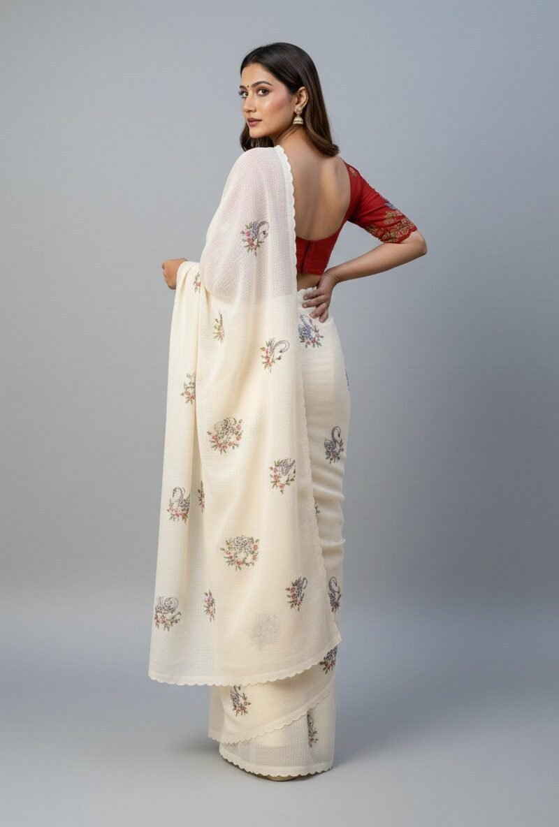 Kota Doriya Saree with Swan Embroidery and Scalloped Border DS003-2