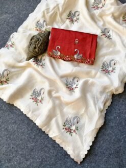 Kota Doriya Saree with Swan Embroidery and Scalloped Border DS003-5