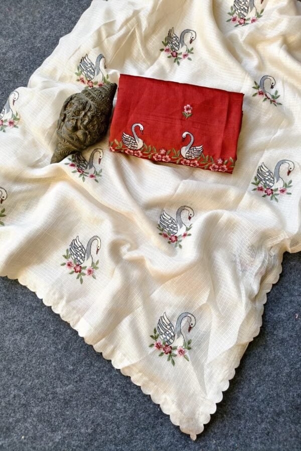 Kota Doriya Saree with Swan Embroidery and Scalloped Border DS003-5