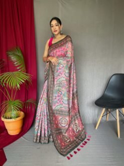 Pink Malai Cotton Kalamkari Inspired Printed Saree DS004-1