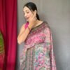 Pink Malai Cotton Kalamkari Inspired Printed Saree DS004