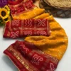 Heavy Marshmallow Blooming Yellow & Red Saree with Gold Foil Design DS008-1