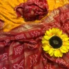 Heavy Marshmallow Blooming Yellow & Red Saree with Gold Foil Design DS008-2