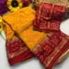 Heavy Marshmallow Blooming Yellow & Red Saree with Gold Foil Design DS008-3