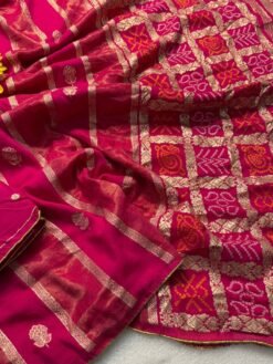 Premium Pink Dola Silk Saree with Lagdi Patta & Zari Work DS009-1