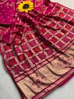 Premium Pink Dola Silk Saree with Lagdi Patta & Zari Work DS009