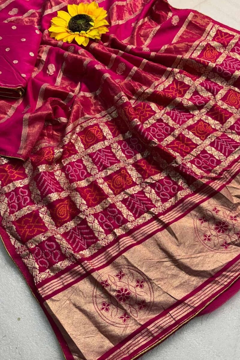 Premium Pink Dola Silk Saree with Lagdi Patta & Zari Work DS009