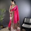 Rani Pink Kanchipuram Silk Saree with Floral Woven Border & Zari Polka Dots DS012