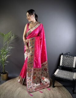 Rani Pink Kanchipuram Silk Saree with Floral Woven Border & Zari Polka Dots DS012