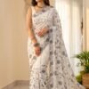 White Vichitra Silk Saree with Black Stone Work DS014