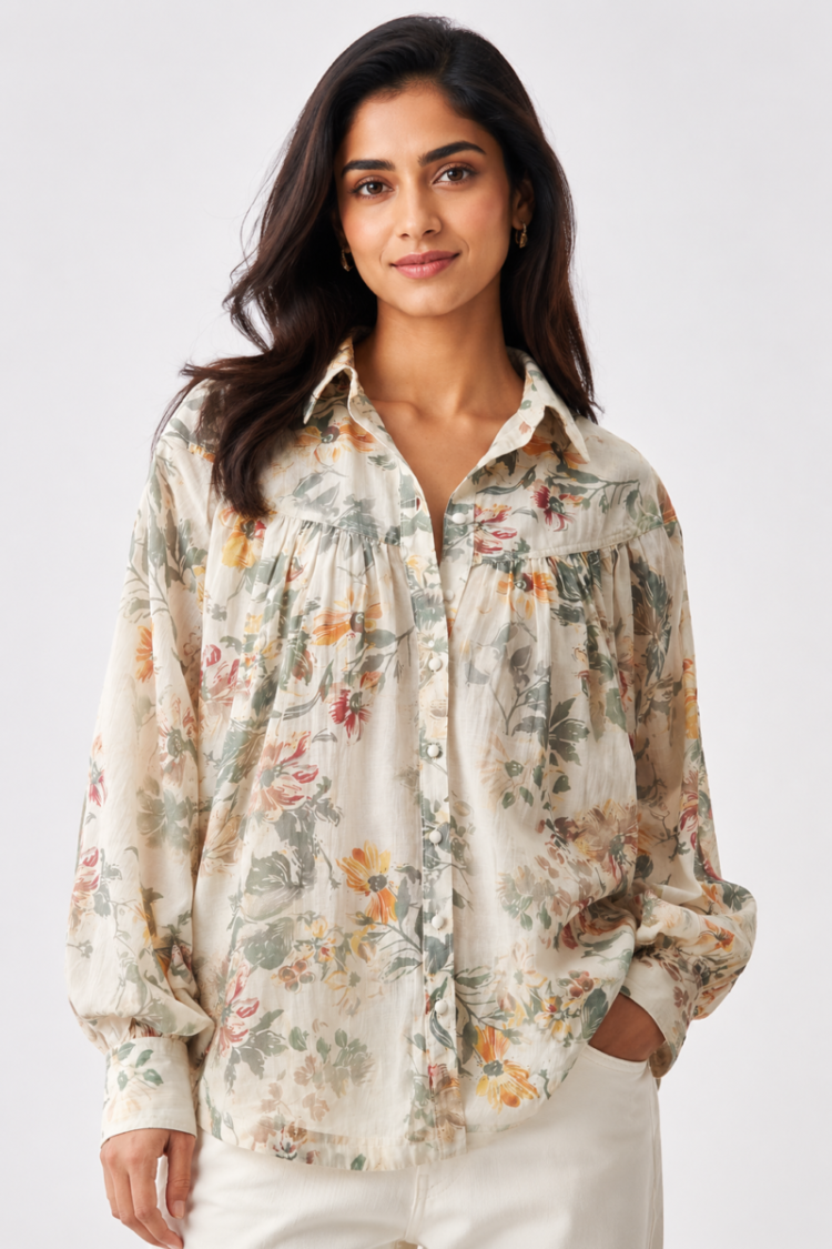 Botanical Floral Linen Blend Shirt DS020