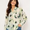 Womens Floral Mist Linen Blend Shirt DS021