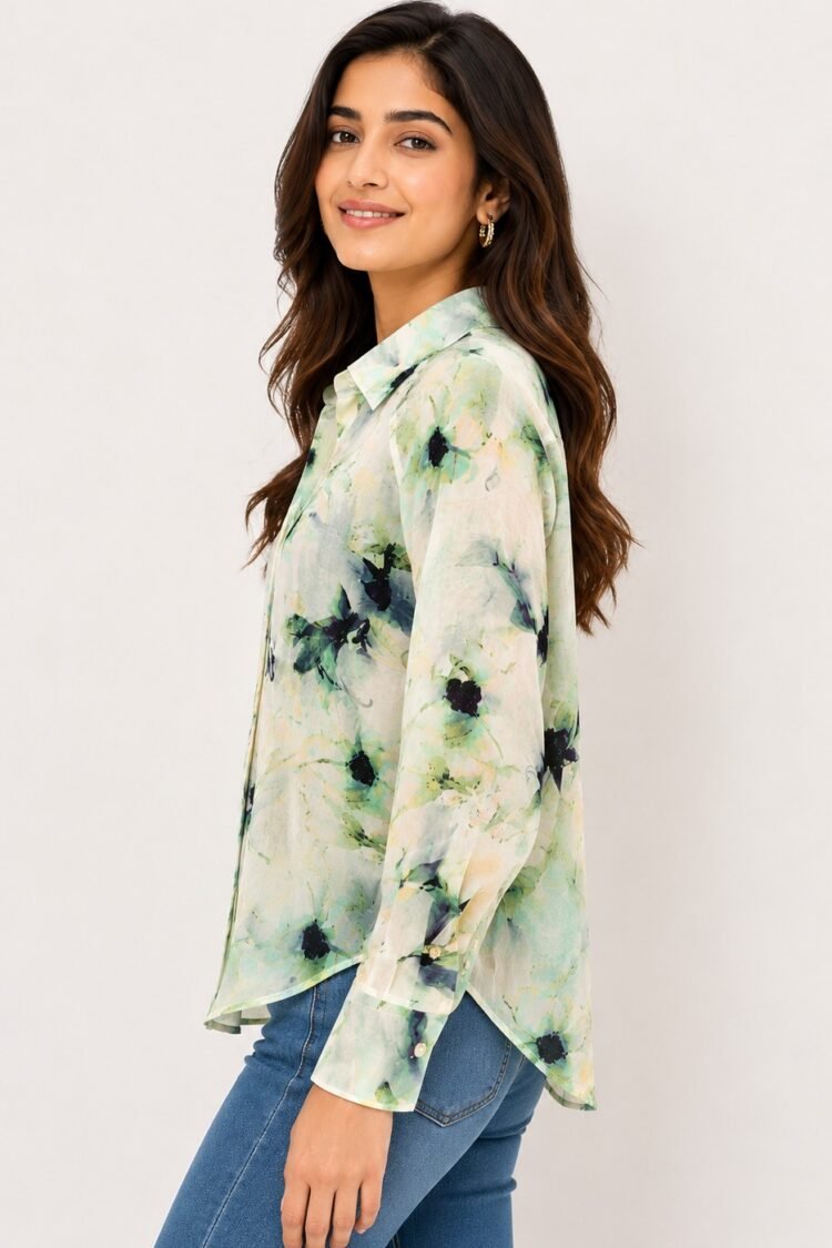 Womens Floral Mist Linen Blend Shirt DS021-2