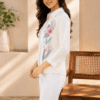 Womens White Floral Print Shirt Side View DS025