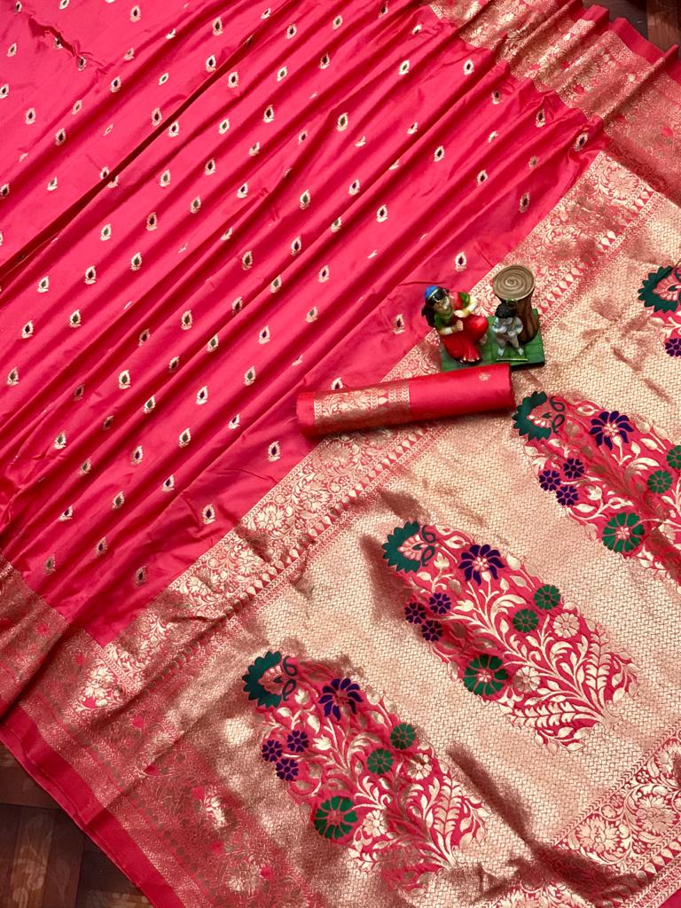 Adorable Pink soft banarasi lichi silk saree dvz0002026