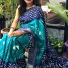 Bandhani Printed Chanderi Linen Silk Saree in Blue dvz0001436