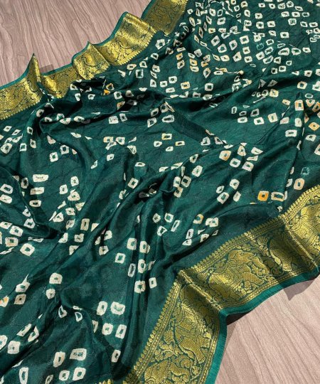 Bandhej Printed Saree in Green DVZ0003980