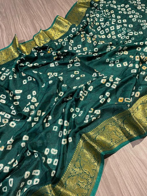 Bandhej Printed Saree in Green DVZ0003980