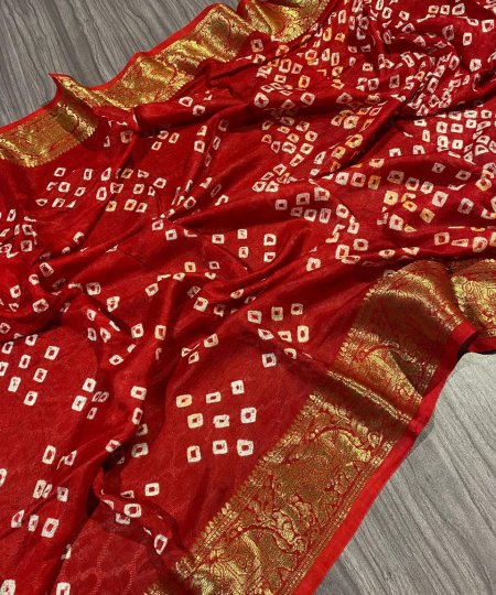 Bandhej Printed Saree in Red DVZ0003979-2