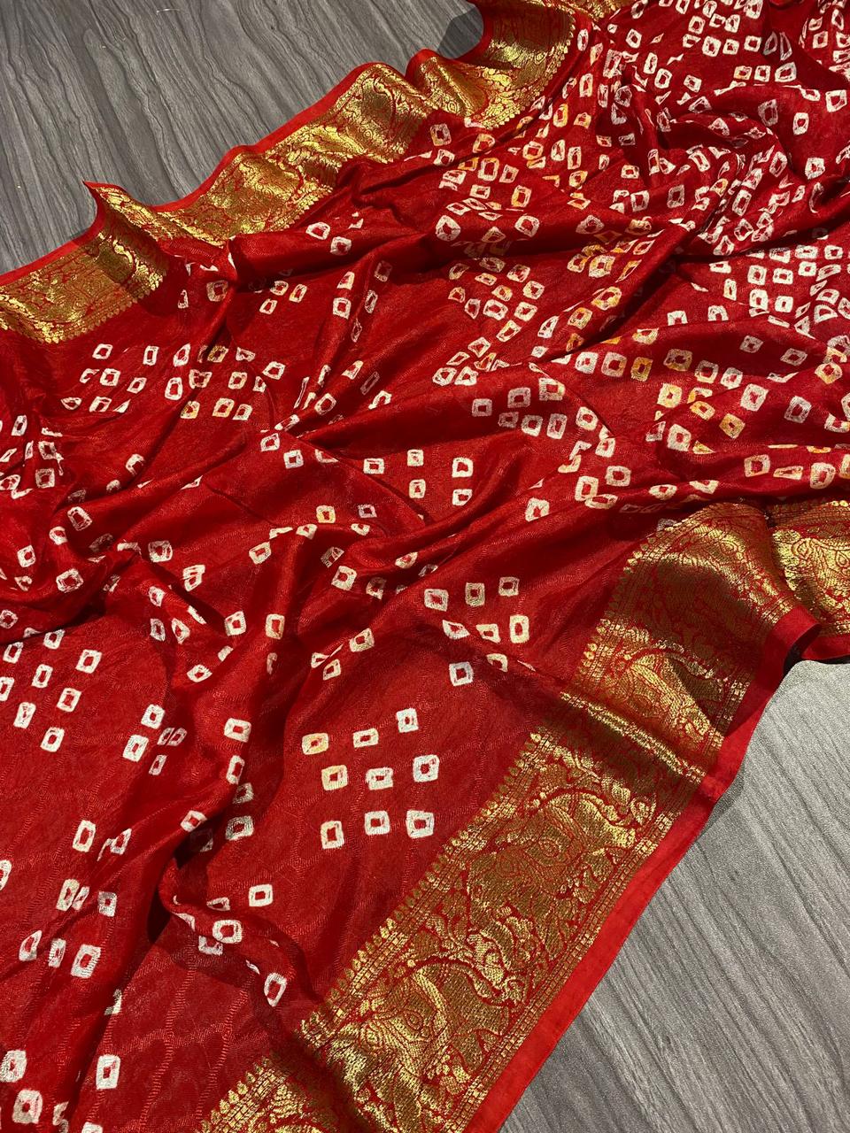 Bandhej Printed Saree in Red DVZ0003979-2