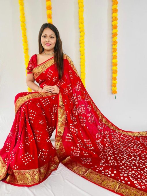 Bandhej Printed Saree in Red DVZ0003979