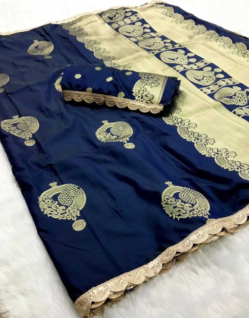 Beautiful Navy Blue Litchi Silk Saree DV434-2