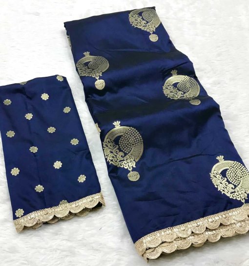 Beautiful Navy Blue Litchi Silk Saree DV434