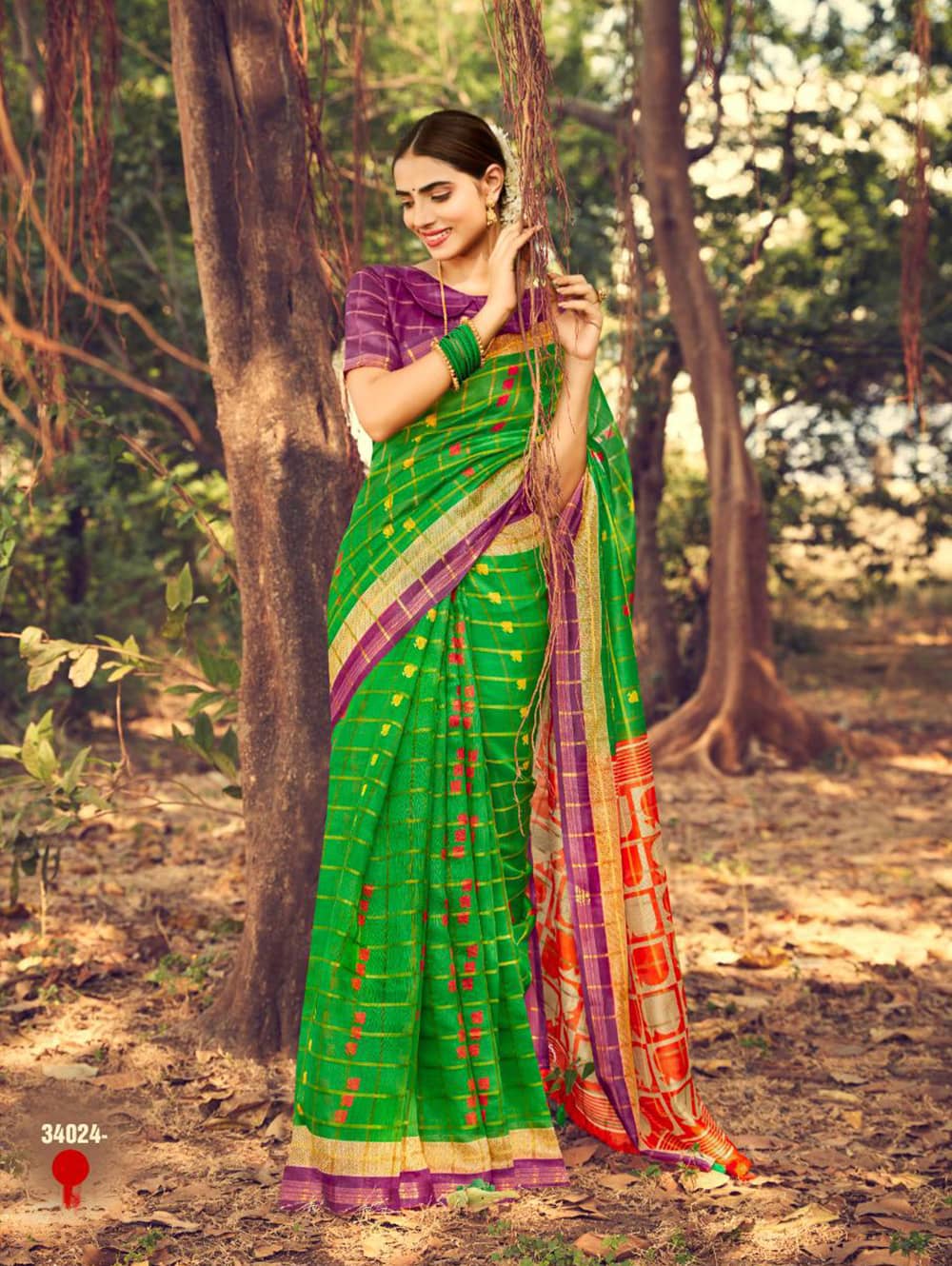 Beautiful Printed Linen check pattern saree dvz0002573