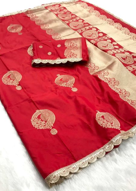 Beautiful Red Litchi Silk Saree DV434-2