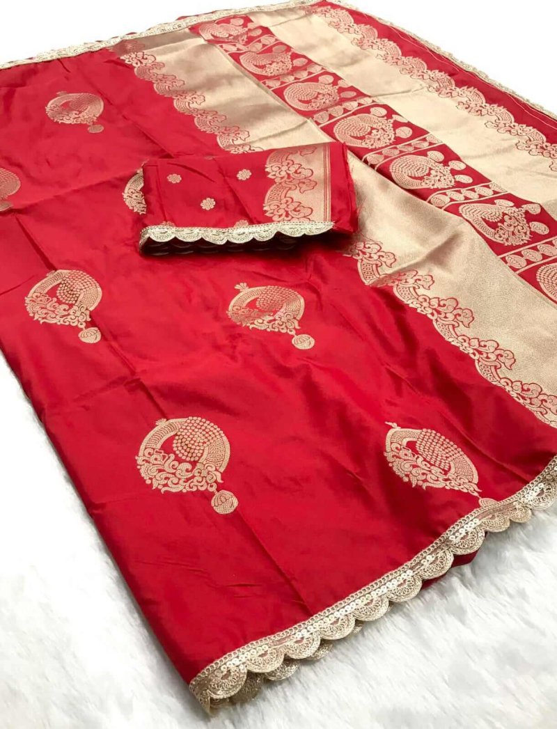 Beautiful Red Litchi Silk Saree DV434-2