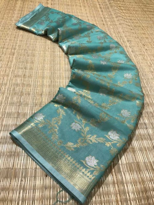 Beautiful Sky blue muslin soft silk Traditional saree DVZ0003518