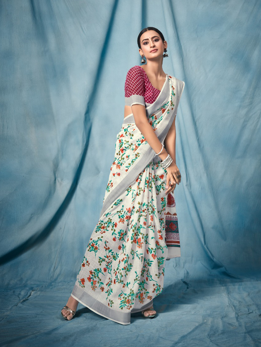 Beautiful Women's Printed Soft Linen saree dvz0002914