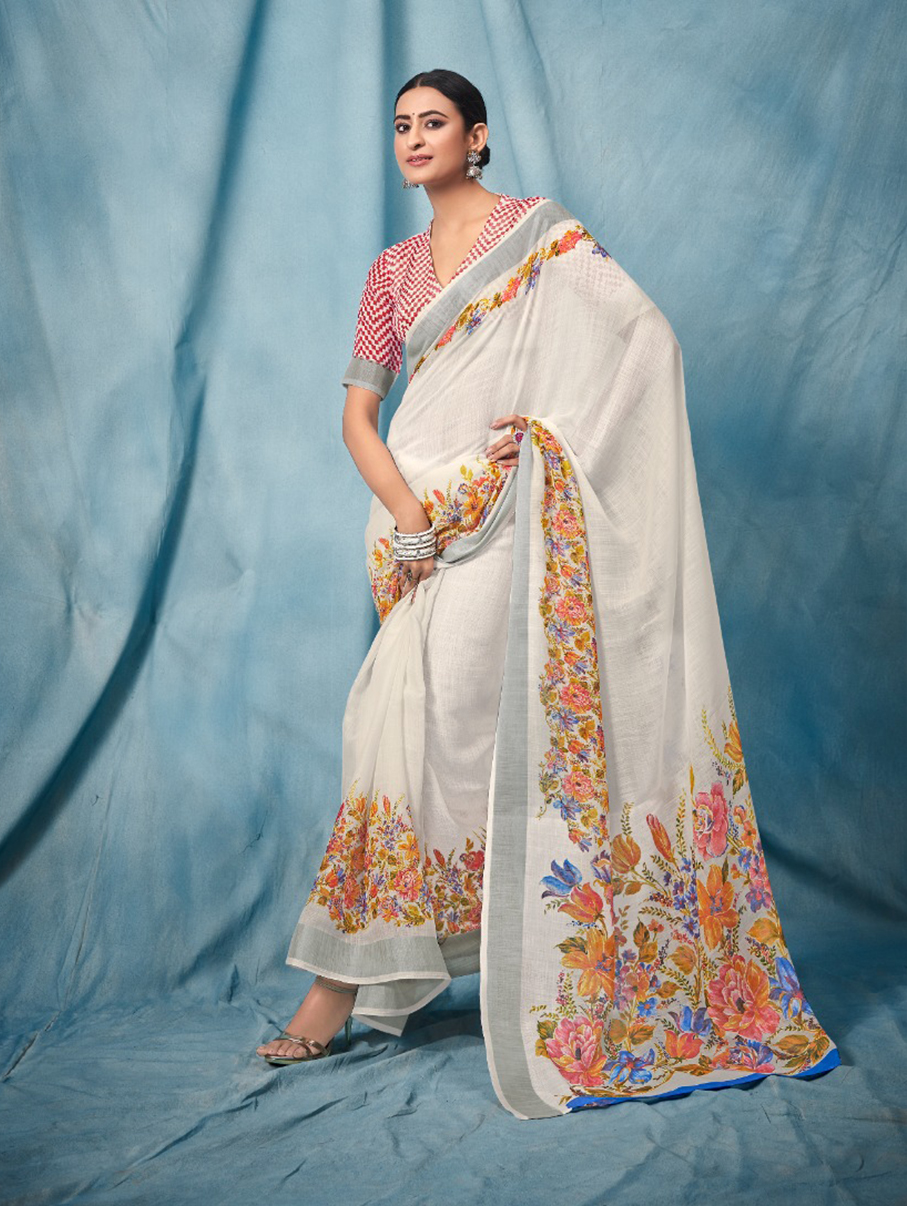 Beautiful Women's Printed Soft Linen saree dvz0002915