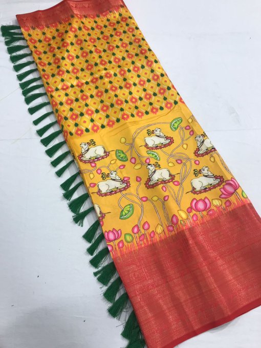 Beautiful yellow Kanchipuram Digital Printed Saree dvz0003412