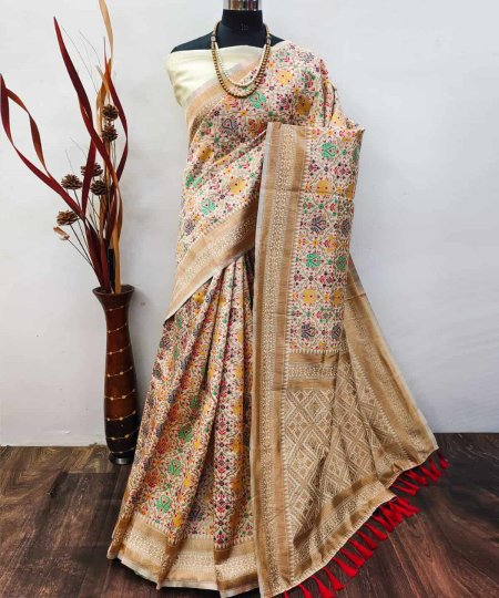 Beige Banarasi Silk Woven Saree DVZ0003959