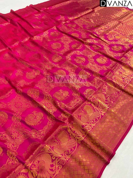 Best Quality Pink Pure silk Heavy weaving work Traditional saree DVZ0003561-2