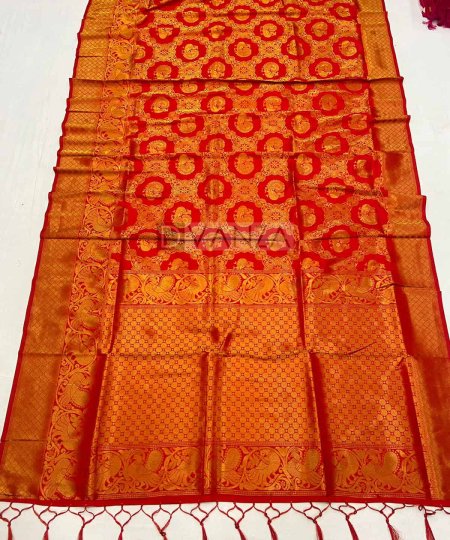 Best Quality Red Pure silk Heavy weaving work Traditional saree DVZ0003561-2