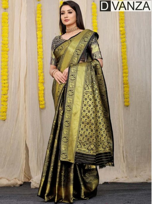 Black Most Beautiful Lichi Silk Traditional woven Saree dvz0003527