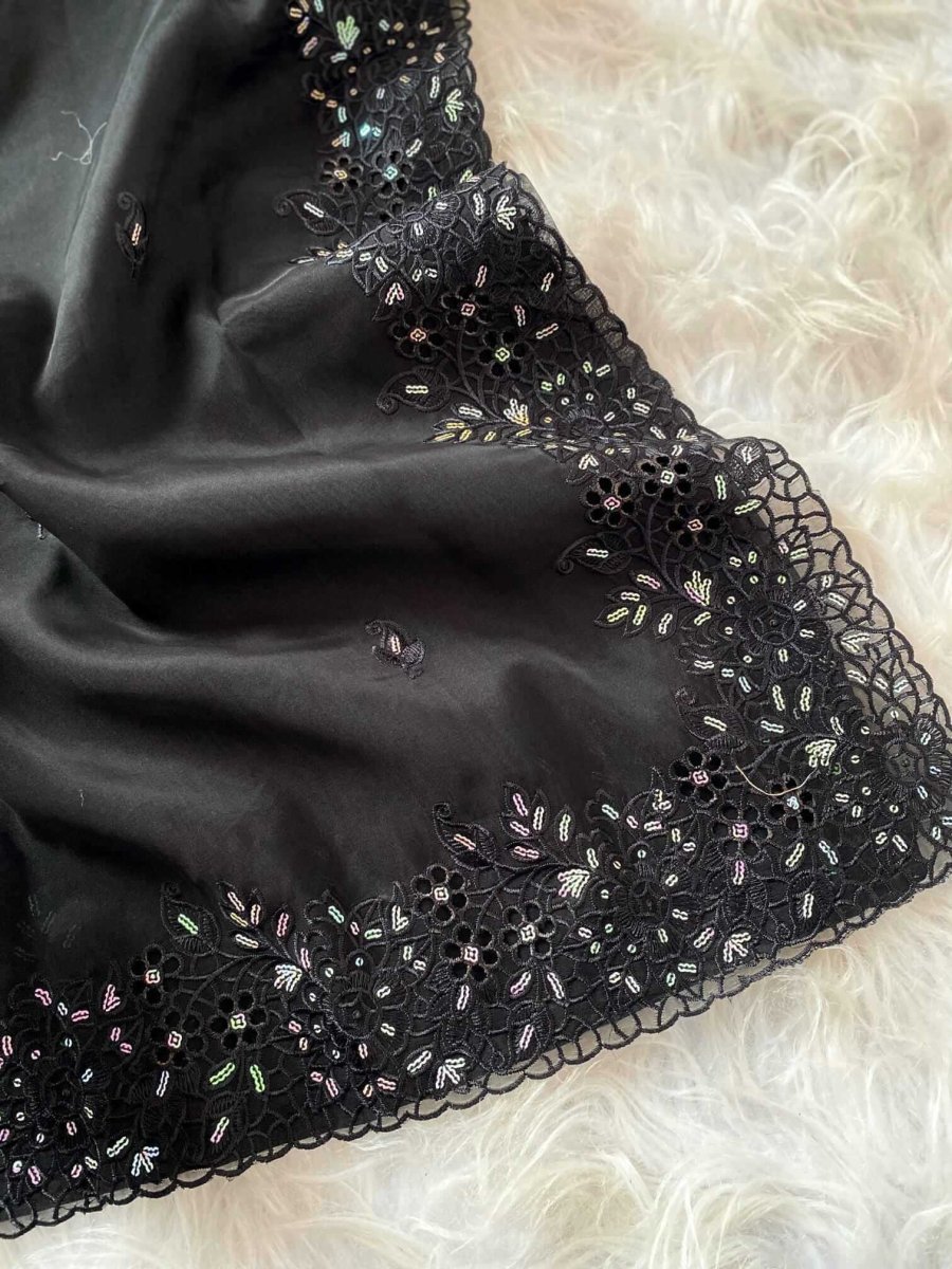 Black Organza Zari Sequins Work Saree DV437-1