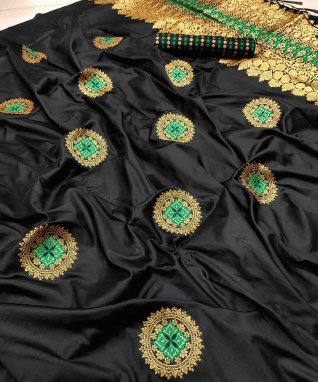 Women Favourite Black Colour Silk woven saree