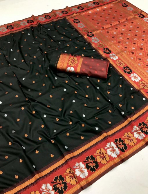 Black Trendy Silk Woven Saree DV435