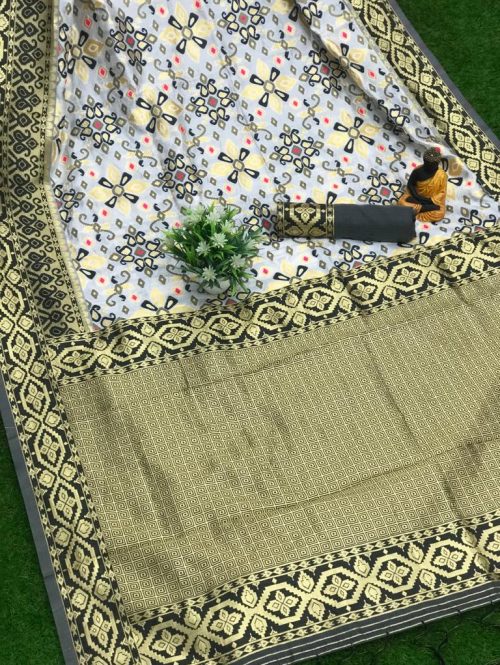 Black soft banarasi lichi silk patola saree dvz0001899